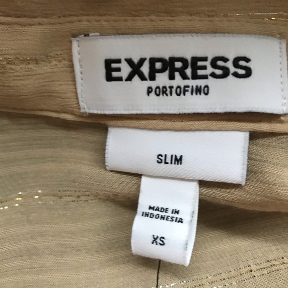 Express Tan Gold Stripes Button Down Collar NWT Size XS - Picture 8 of 12